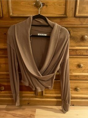 We The Free Ribbed Cowl Neck Sweater in Taupe